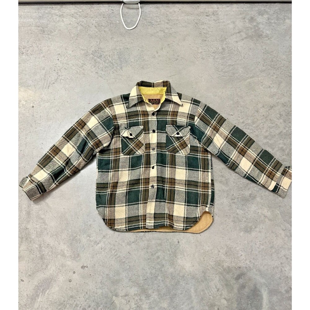Vintage CPO flannel plaid long sleeve button up wool linen blend